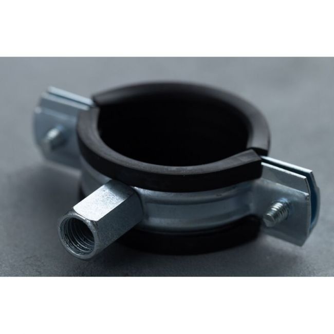 Хомут сантехнический с комби гайкой (м8/м10) и изоляцией Россия, Для трубы диаметром, мм: 60-65, Размер хомута в дюймах: 1 ½”, Размер гайки: М8/М10, Материал хомута: Сталь оцинкованная 