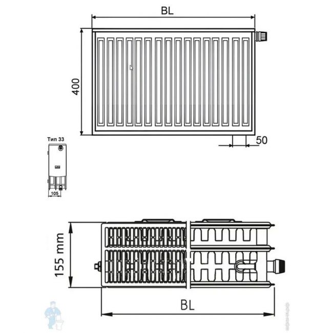 Радиатор стальной панельный Kermi FTV Тип 33 высота 900 mm нижнее левое подключение, Длина, мм: 1400 ,фото 4