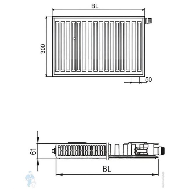Радиатор стальной панельный Kermi FTV Тип 11 высота 300 mm нижнее правое подключение, Длина, мм: 600 ,фото 2