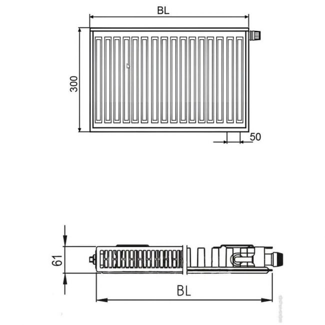 Радиатор стальной панельный Kermi FTV Тип 11 высота 300 mm нижнее правое подключение, Длина, мм: 2300 ,фото 2