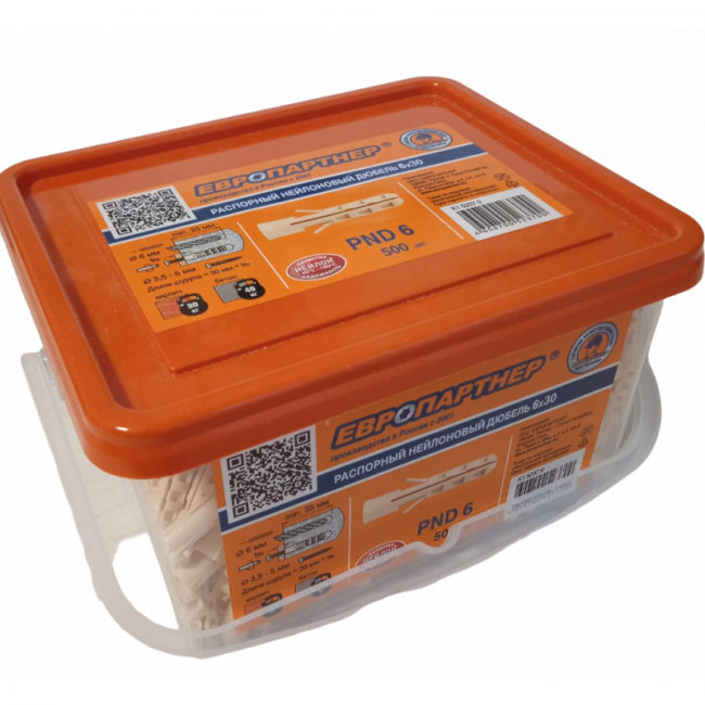 Дюбель нейлоновый PND-6 x30 (500 шт.), конт. Европартнер, Диаметр дюбеля и бура, мм: 6, Длина дюбеля, мм: 30, Фасовка, шт.: 500 ,фото 2