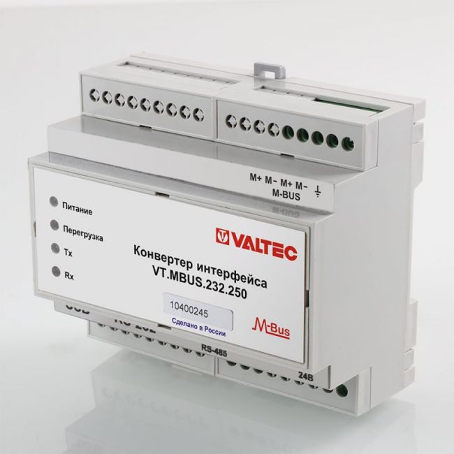 Конвертер M-BUS/RS232, внешн пит 24 В, крепл на DIN рейке, до 50 приб (469333.183-02) Valtec VT.MBUS.050.24 ,фото 3