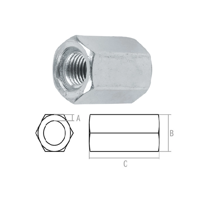 Гайка M8 удлиняющая, цинк DIN 6334, Размер гайки: M8 