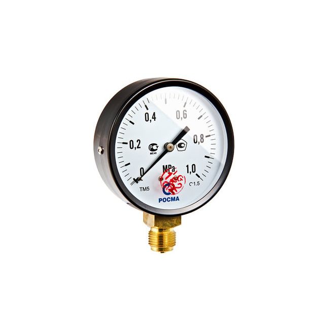 Манометр TM-510P Ду 100 с нижн. подкл., (150°) 1/2", 0-16 бар (кл. точн. 1,5), Росма, Резьба присоединения: 1/2", Диаметр корпуса,мм: 100, Диапазон измерений,бар: 0-16 