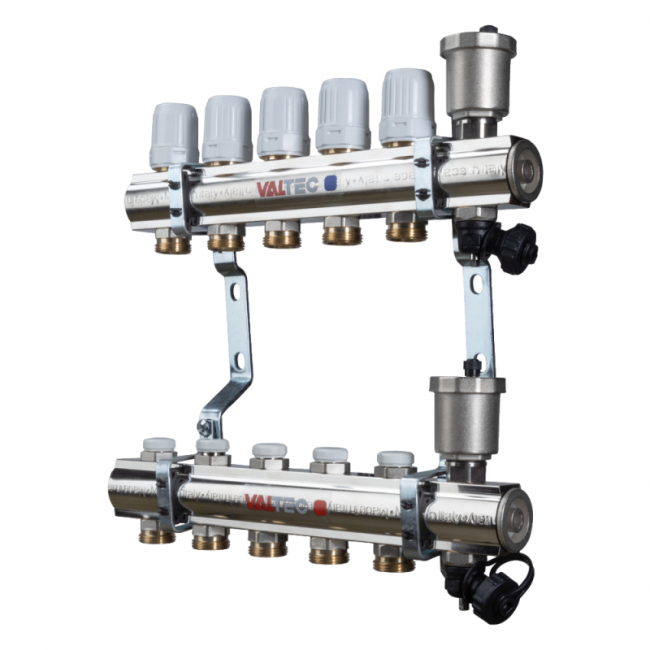 Коллекторный блок латунный c регулирующими и балансировочными клапанами 1"х3 вых. евроконус 3/4". VTc.594.EMNX Valtec, Количество выходов: 3 
