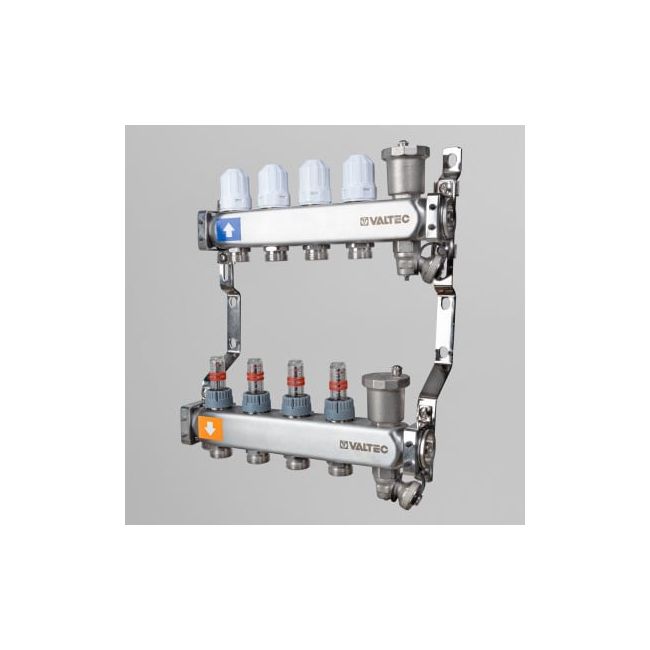 Коллекторный блок из нержавеющей стали с регулирующими клапанами и расходомерами 1"х3 вых. евроконус 3/4".VTc.579.EMNX Valtec, Количество выходов: 3 