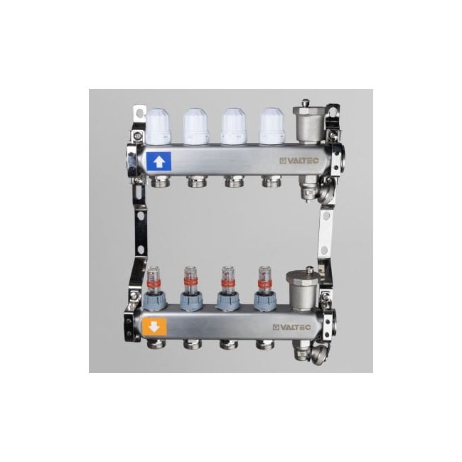 Коллекторный блок из нержавеющей стали с регулирующими клапанами и расходомерами 1"х2 вых. евроконус 3/4".VTc.579.EMNX Valtec, Количество выходов: 2 ,фото 2