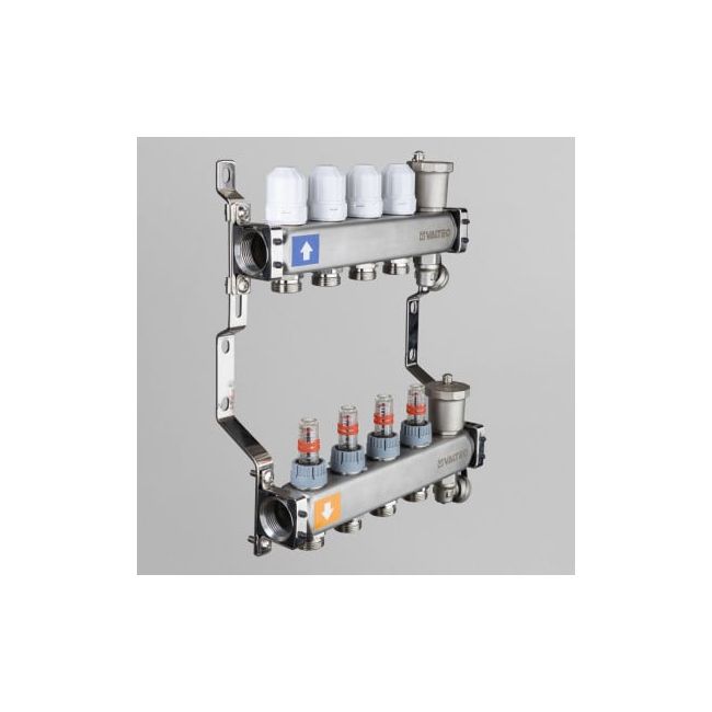 Коллекторный блок из нержавеющей стали с регулирующими клапанами и расходомерами 1"х10 вых. евроконус 3/4".VTc.579.EMNX Valtec, Количество выходов: 10 ,фото 3