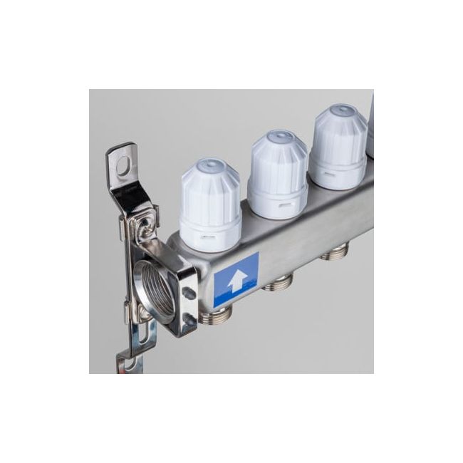 Коллекторный блок из нержавеющей стали с регулирующими клапанами и расходомерами 1"х5 вых. евроконус 3/4".VTc.579.EMNX Valtec, Количество выходов: 5 ,фото 4