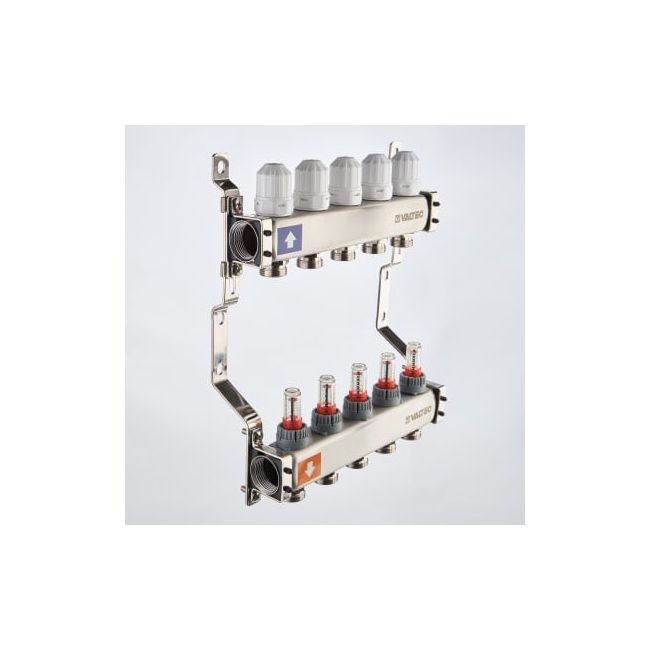 Коллекторный блок из нержавеющей стали с регулирующими клапанами и расходомерами без сервисной группы 1"х8 вых. евроконус 3/4". VTc.579.EMN Valtec, Количество выходов: 8 ,фото 3