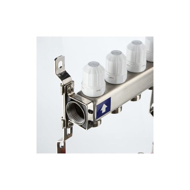 Коллекторный блок из нержавеющей стали с регулирующими клапанами и расходомерами без сервисной группы 1"х12 вых. евроконус 3/4". VTc.579.EMN Valtec, Количество выходов: 12 ,фото 4