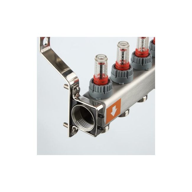 Коллекторный блок из нержавеющей стали с регулирующими клапанами и расходомерами без сервисной группы 1"х10 вых. евроконус 3/4". VTc.579.EMN Valtec, Количество выходов: 10 ,фото 5