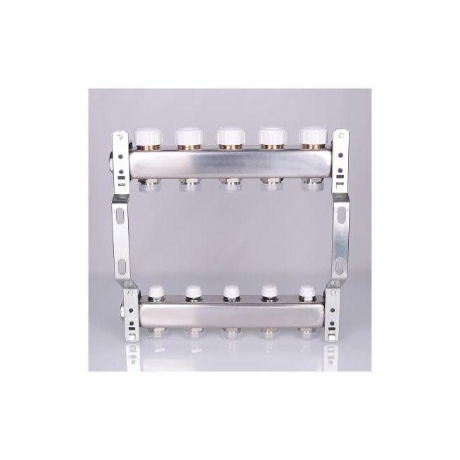 Коллекторный блок из нержавеющей стали с регулирующими и балансировочными клапанами 1"х7 вых.евроконус 3/4". VTc.582.EMNX Valtec, Количество выходов: 7 ,фото 4