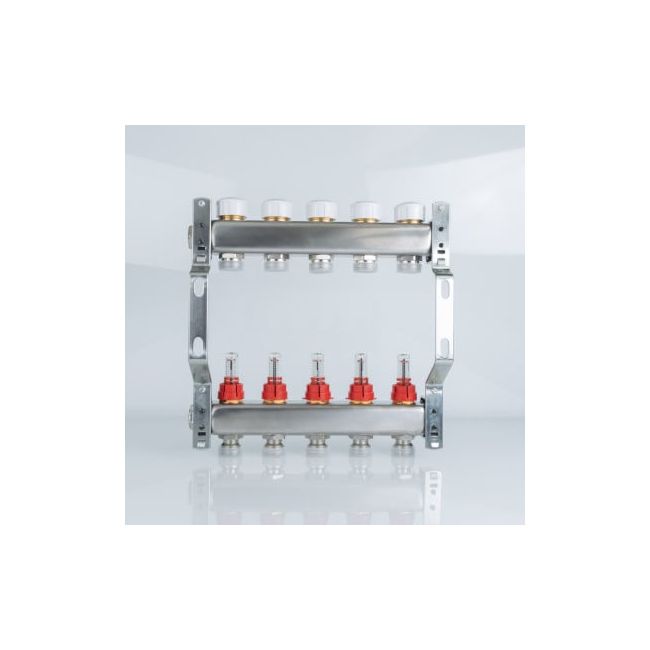 Коллекторный блок из нержавеющей стали с регулирующими клапанами и расходомерами 1"х9 вых. евроконус 3/4. VTc.584.EMNX Valtec, Количество выходов: 9 ,фото 3