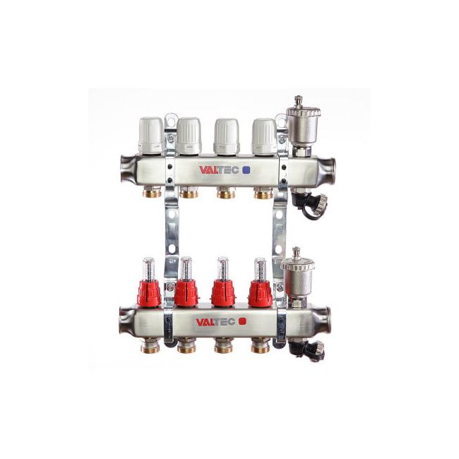 Коллекторный блок из нержавеющей стали с регулирующими клапанами и расходомерами 1"х10 вых. евроконус 3/4". VTc.586.EMNX Valtec, Количество выходов: 10 ,фото 2