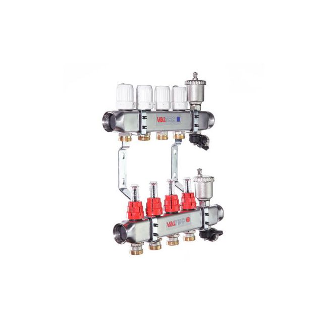 Коллекторный блок из нержавеющей стали с регулирующими клапанами и расходомерами 1"х10 вых. евроконус 3/4". VTc.586.EMNX Valtec, Количество выходов: 10 ,фото 3