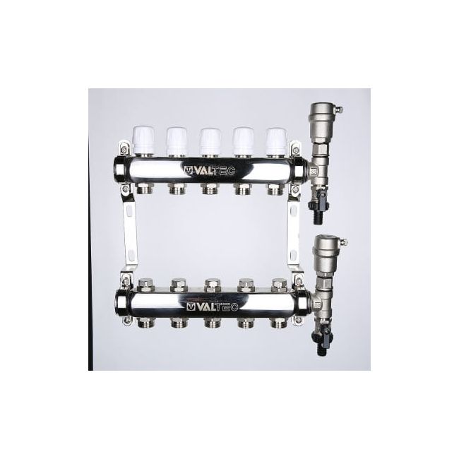Коллекторный блок из нержавеющей стали с регулирующими и балансировочными клапанами 1"х7 вых. евроконус 3/4". VTc.588.EMNX Valtec, Количество выходов: 7 ,фото 2