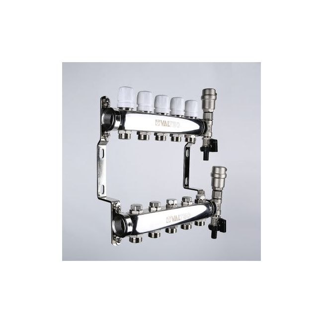 Коллекторный блок из нержавеющей стали с регулирующими и балансировочными клапанами 1"х9 вых. евроконус 3/4". VTc.588.EMNX Valtec, Количество выходов: 9 ,фото 3