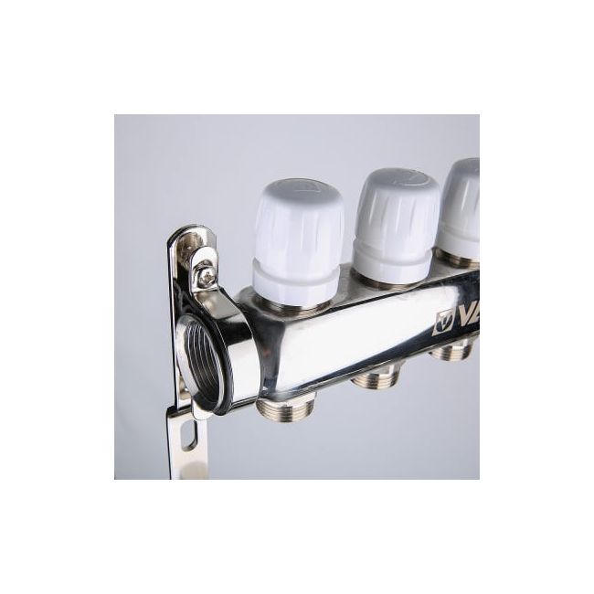 Коллекторный блок из нержавеющей стали с регулирующими и балансировочными клапанами 1"х6 вых. евроконус 3/4". VTc.588.EMNX Valtec, Количество выходов: 6 ,фото 4