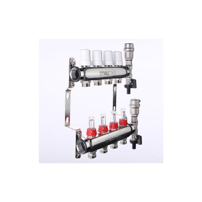 Коллекторный блок из нержавеющей стали с регулирующими клапанами и расходомерами 1"х8 вых. евроконус 3/4". VTc.589.EMNX Valtec, Количество выходов: 8 ,фото 3