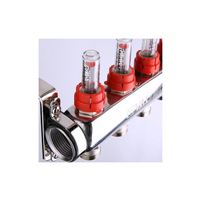 Коллекторный блок из нержавеющей стали с регулирующими клапанами и расходомерами 1"х8 вых. евроконус 3/4". VTc.589.EMNX Valtec, Количество выходов: 8 ,фото 6