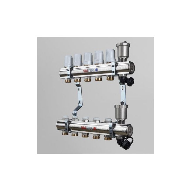 Коллекторный блок латунный c регулирующими и балансировочными клапанами 1"х5 вых. евроконус 3/4". VTc.594.EMNX Valtec, Количество выходов: 5 