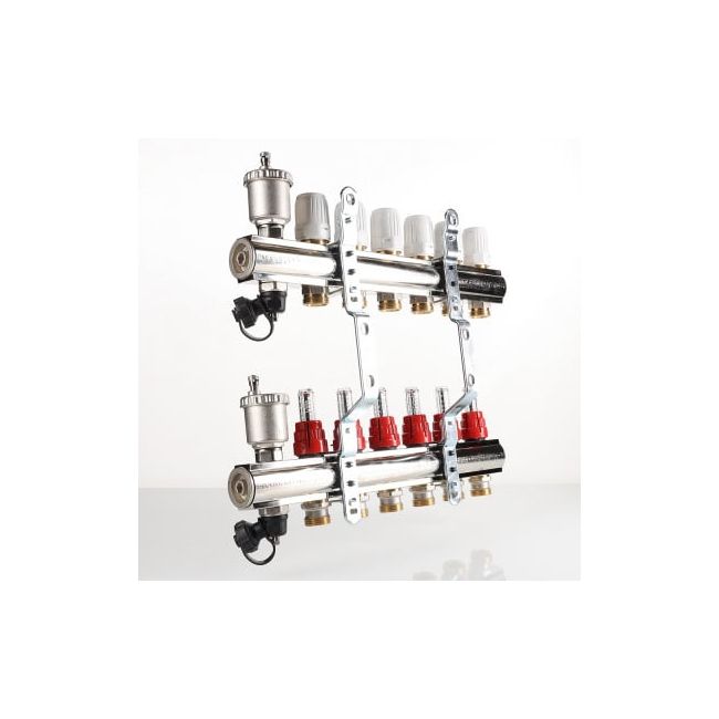 Коллекторный блок латунный с регулирующими клапанами и расходомерами 1"х4 вых. евроконус 3/4". VTc.596.EMNX Valtec, Количество выходов: 4 ,фото 3