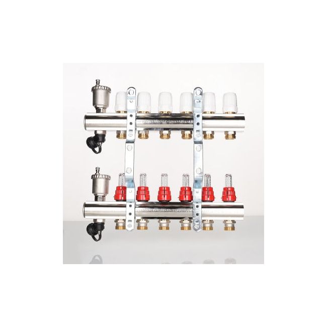 Коллекторный блок латунный с регулирующими клапанами и расходомерами 1"х6 вых. евроконус 3/4". VTc.596.EMNX Valtec, Количество выходов: 6 ,фото 4