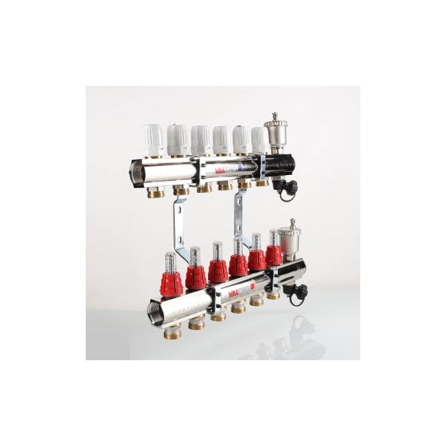 Коллекторный блок латунный с регулирующими клапанами и расходомерами 1"х12 вых. евроконус 3/4". VTc.596.EMNX Valtec, Количество выходов: 12 ,фото 6