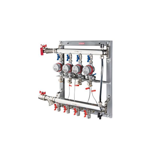 Узел этажный покварт-го учета, с переп-ым клапаном, ввод СЛЕВА 3/4", кол-во вых 6 Valtec VT.GPR.05S04.L6, Размер изделия: 3/4, Количество выходов: 6 