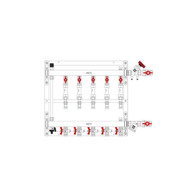 Узел этажный покварт-го учета, с переп-ым клапаном, ввод СЛЕВА 3/4", кол-во вых 3 Valtec VT.GPR.05S04.L3, Размер изделия: 3/4, Количество выходов: 3 ,фото 7