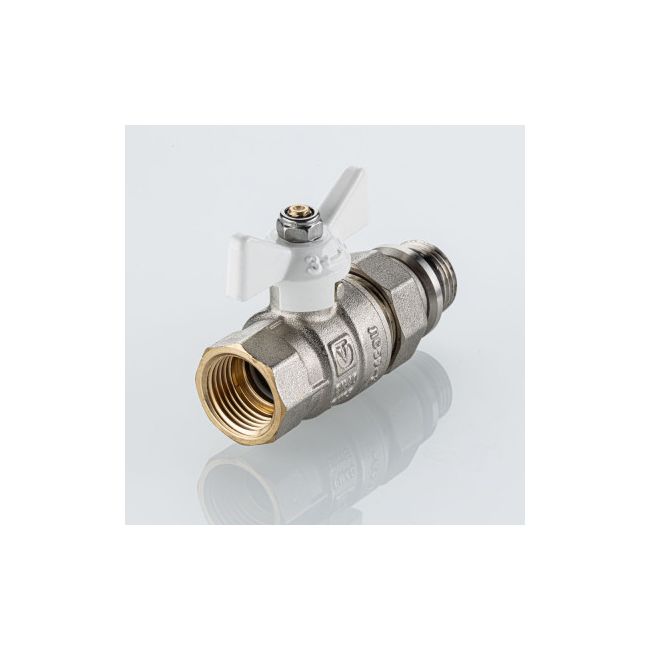 Кран шаровой BASE-ГОСТ со сгоном и штуцером с белой рукояткой-бабочкой вн.-нар. DN20, PN40, 3/4" ,фото 2