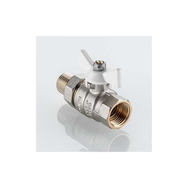 Кран шаровой BASE-ГОСТ со сгоном с белой рукояткой-бабочкой вн.-нар. DN20, PN40, 3/4", Размер крана: 3/4" 