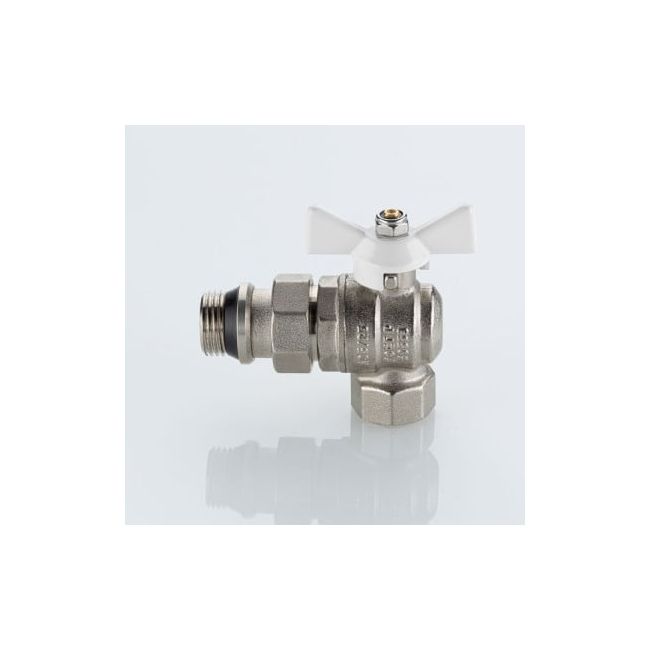 Кран шаровой BASE-ГОСТ угловой со сгоном и штуцером с белой рукояткой-бабочкой вн.-нар. DN20, PN40, 3/4", Размер крана: 3/4" ,фото 3