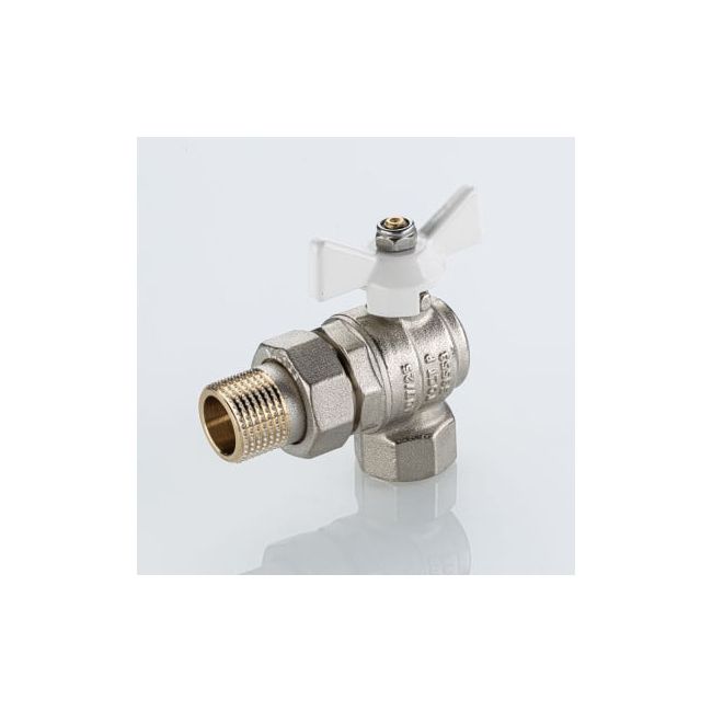 Кран шаровой BASE-ГОСТ угловой со сгоном с белой рукояткой-бабочкой вн.-нар. DN20, PN40, 3/4", Размер крана: 3/4" ,фото 2