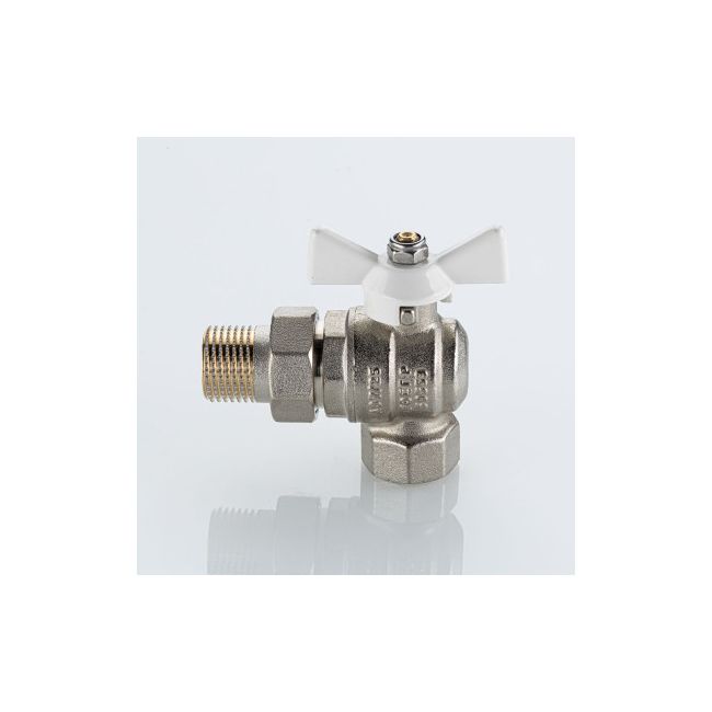 Кран шаровой BASE-ГОСТ угловой со сгоном с белой рукояткой-бабочкой вн.-нар. DN15, PN40, 1/2", Размер крана: 1/2" ,фото 3