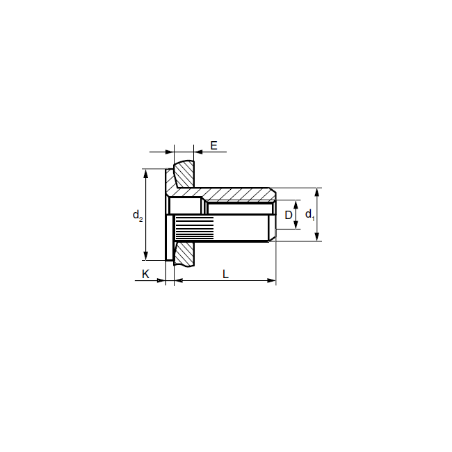 Заклепка с внутр. резьбой М5 СТ-ЦБН с насечкой, широкий бортик, для пластика Bralo, Внутренняя резьба: М5 ,фото 2